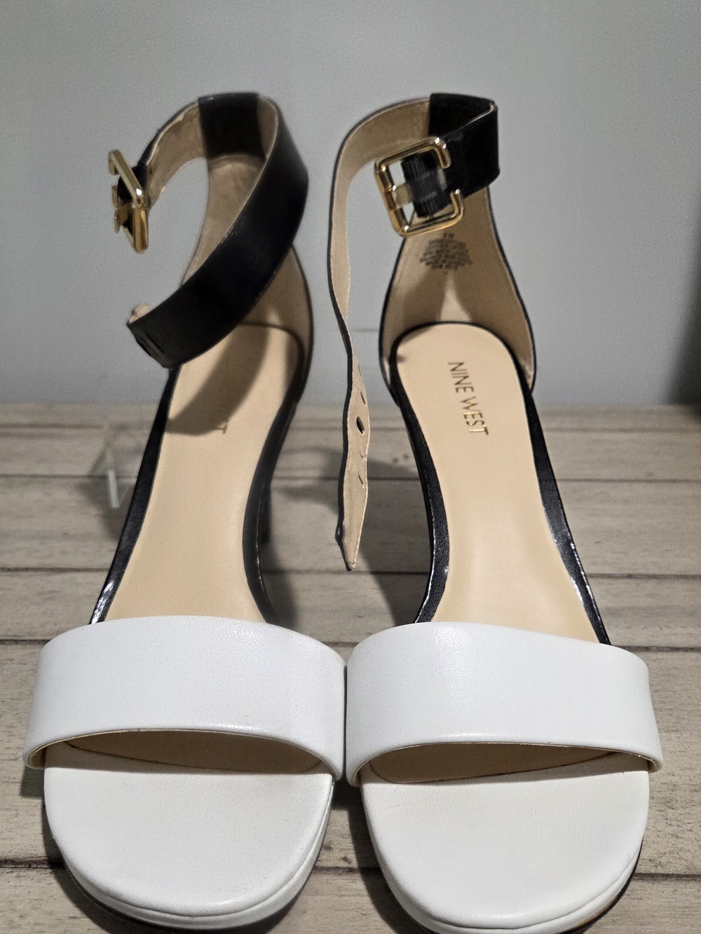 Nine West Women's Two-Tone Ankle Strap Sandals in White and Black